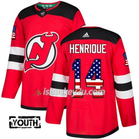 Børn NHL New Jersey Devils Trøje Adam Henrique 14 Adidas 2017-2018 Rød USA Flag Fashion Authentic